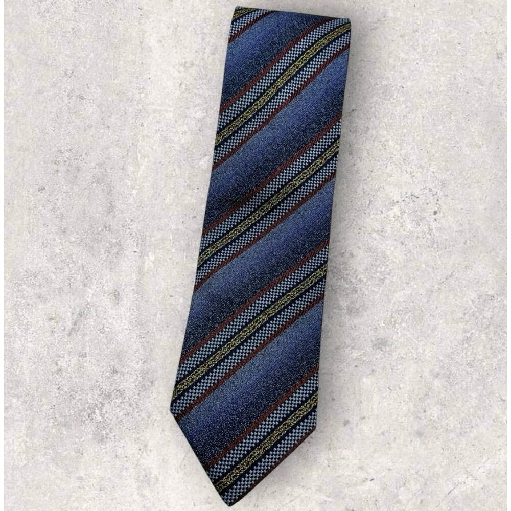 BEREND DEWITT Silk Tie ITALY XL Blue Burgundy Gold Striped W:3.5" EUC